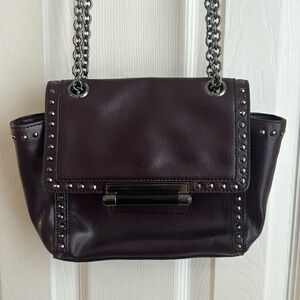 DVF Gunmetal Silver Studded Purple Handbag Adjustable Chain Strap Crossbody